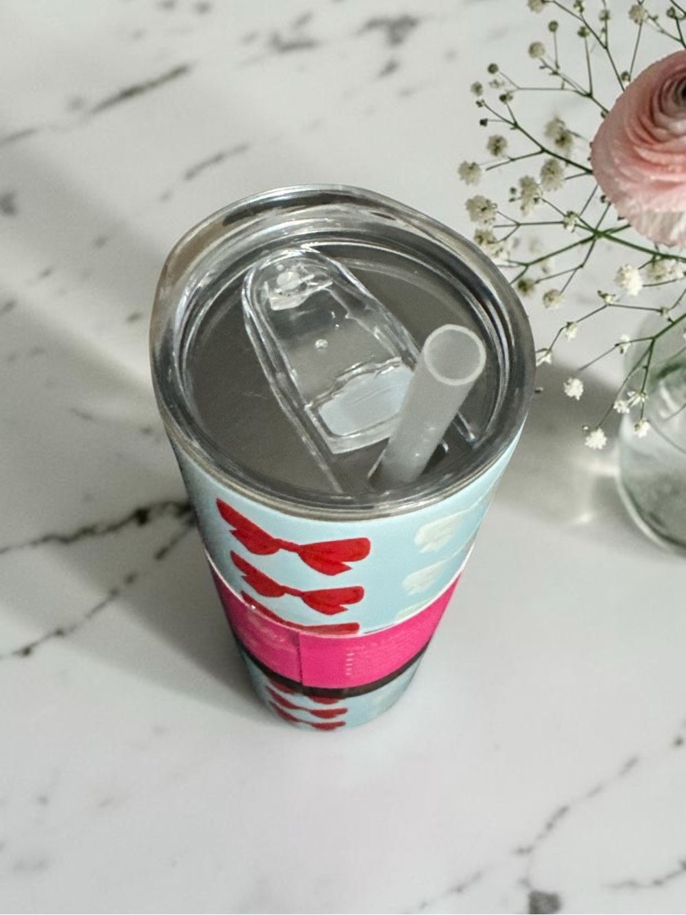 Betsey Johnson Blue & Red Bow Insulated Slim Tumbler - 20 oz NWT - Picture 3 of 3